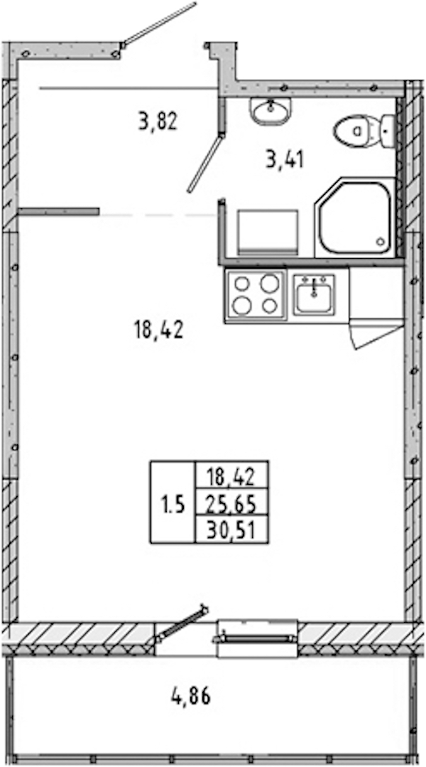 Квартира студия 25.5 м², 17/17 эт., ЖК «Новые горизонты 2»